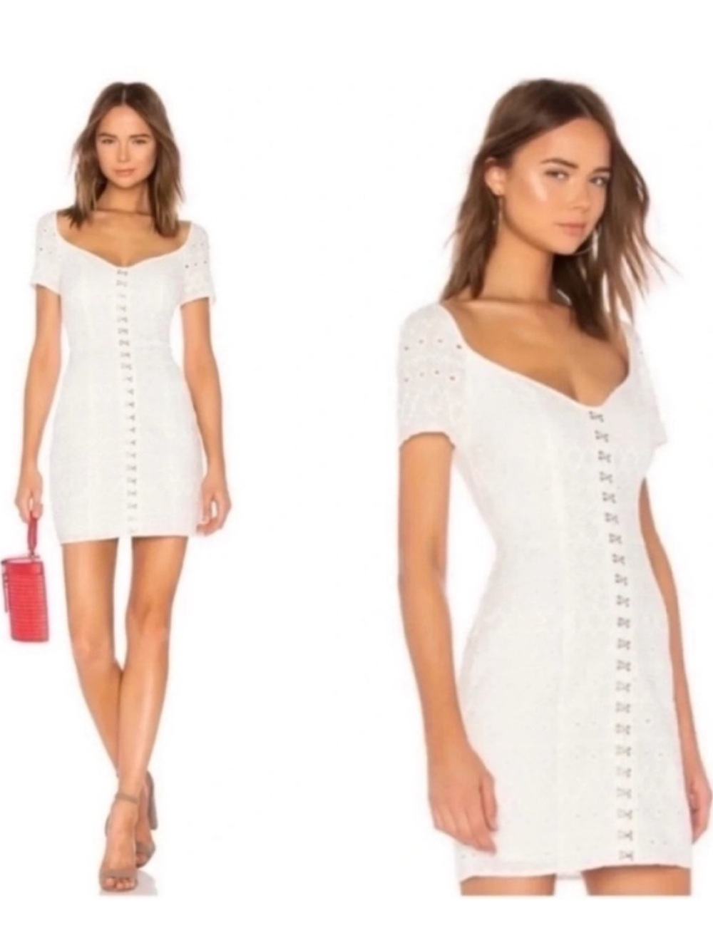 TJD The Jetset Diaries Aiata Bodycon Mini Dress White Eyelet NWT